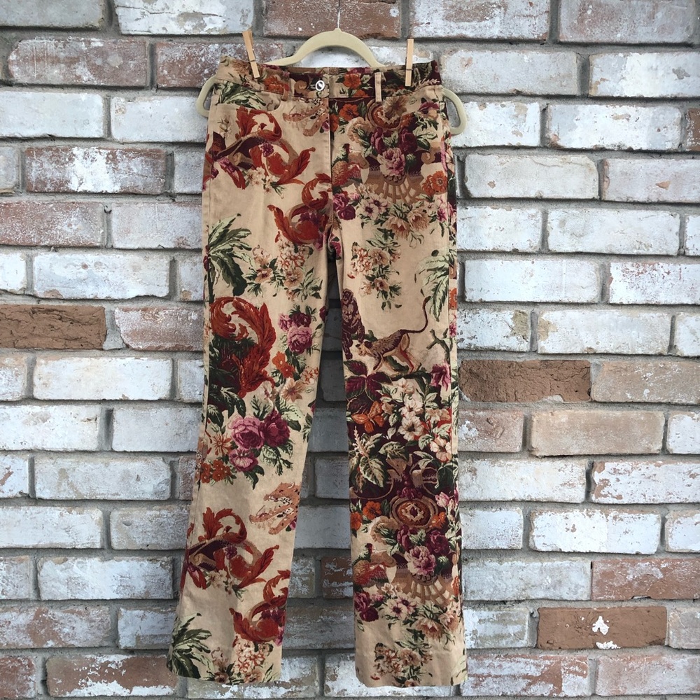 Etcetera Beige Floral Velvet Boot Cut Pants